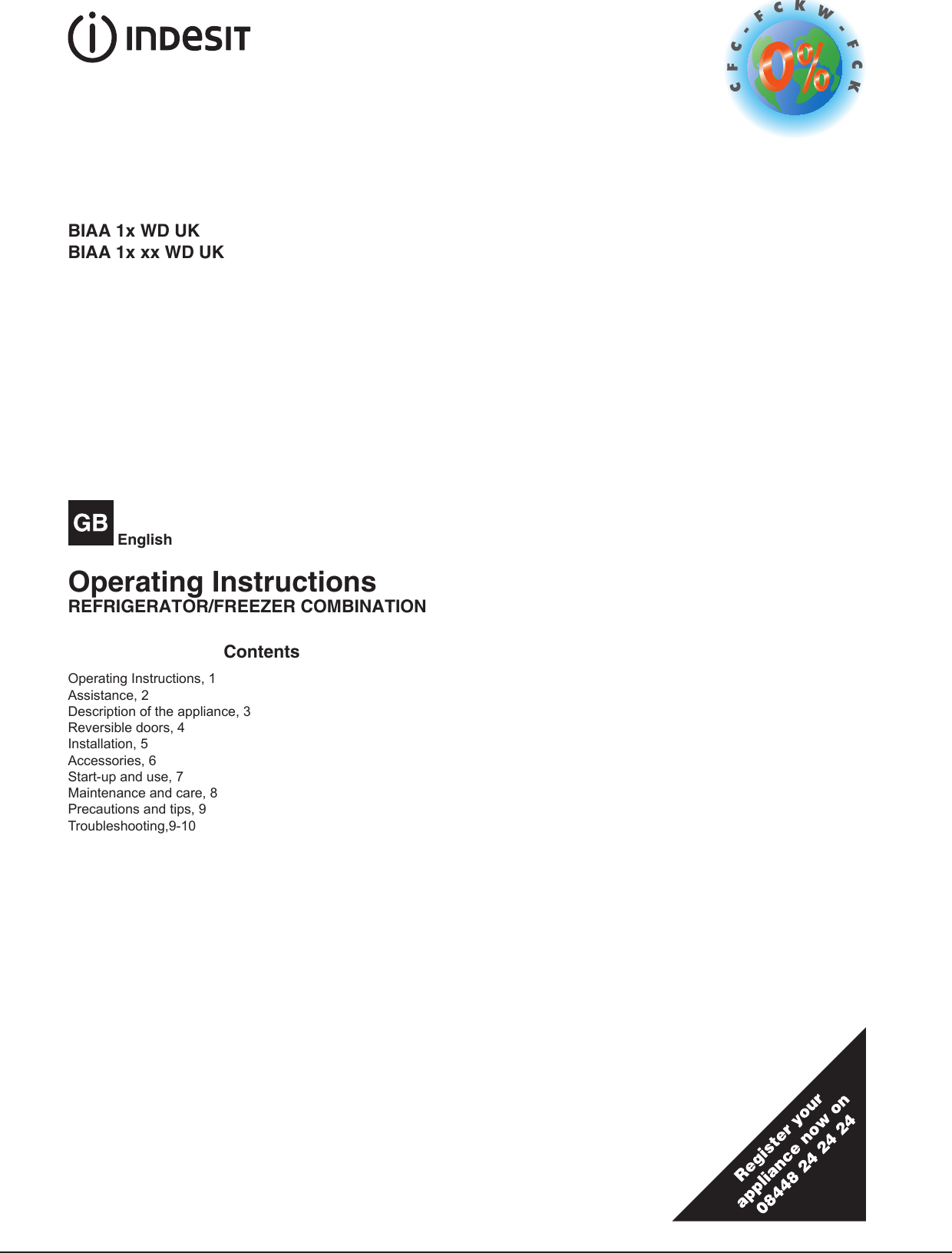 Indesit Biaa13wd Uk Operating Instructions
