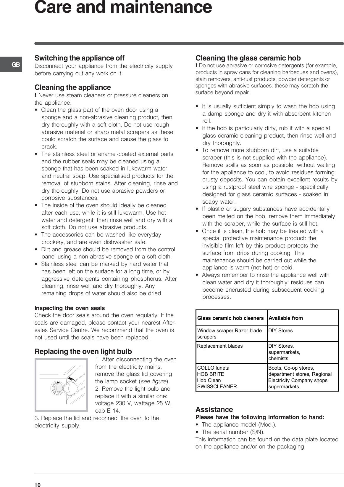 Page 10 of 12 - Indesit Indesit-Cooker-And-Is60C1-Users-Manual- 089011GB.p65  Indesit-cooker-and-is60c1-users-manual