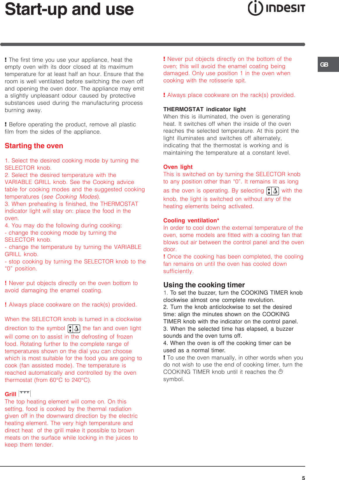 Page 5 of 12 - Indesit Indesit-Cooker-And-Is60C1-Users-Manual- 089011GB.p65  Indesit-cooker-and-is60c1-users-manual