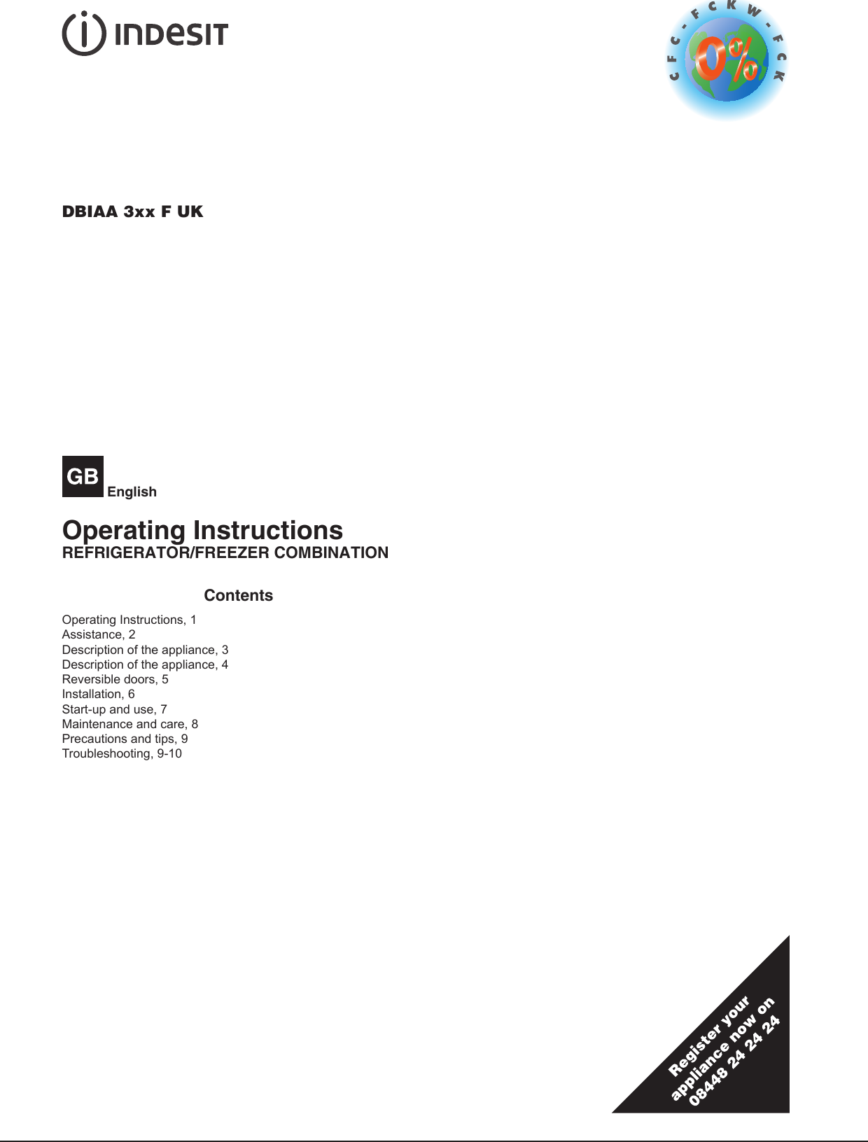 Page 1 of 12 - Indesit Indesit-Dbiaa344F-Uk-Operating-Instructions-  Indesit-dbiaa344f-uk-operating-instructions