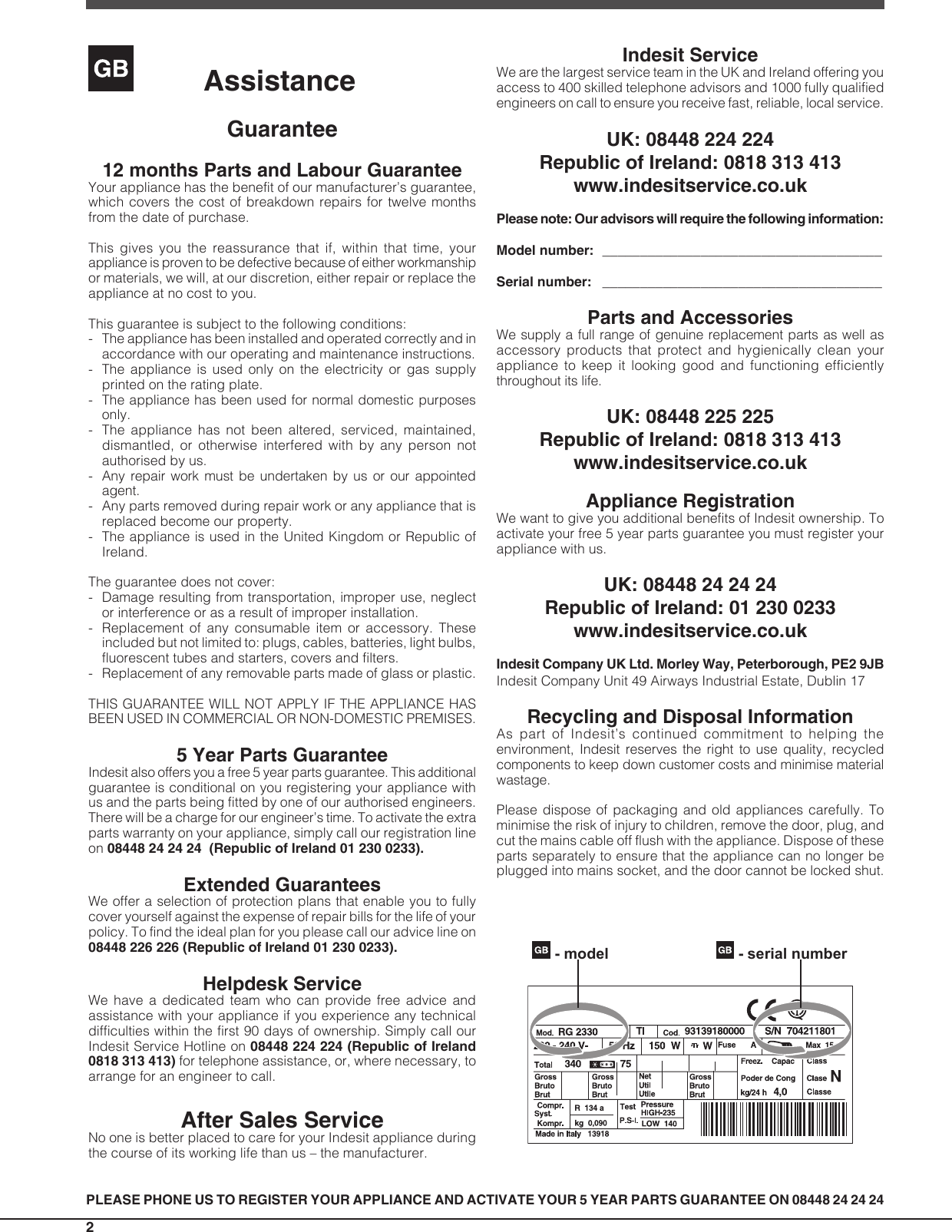 Page 2 of 12 - Indesit Indesit-Dbiaa344F-Uk-Operating-Instructions-  Indesit-dbiaa344f-uk-operating-instructions