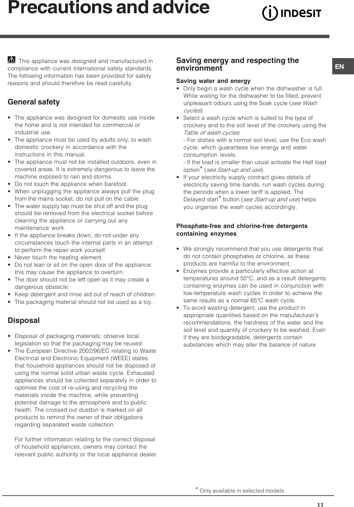 Page 11 of 12 - Indesit Indesit-Dif-04-Users-Manual- 063798_EN.p65  Indesit-dif-04-users-manual