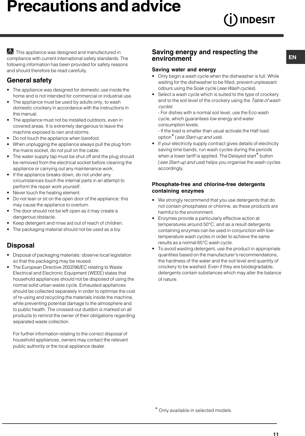 Page 11 of 12 - Indesit Indesit-Idf125-Installation-Manual- 071957_UK.p65  Indesit-idf125-installation-manual