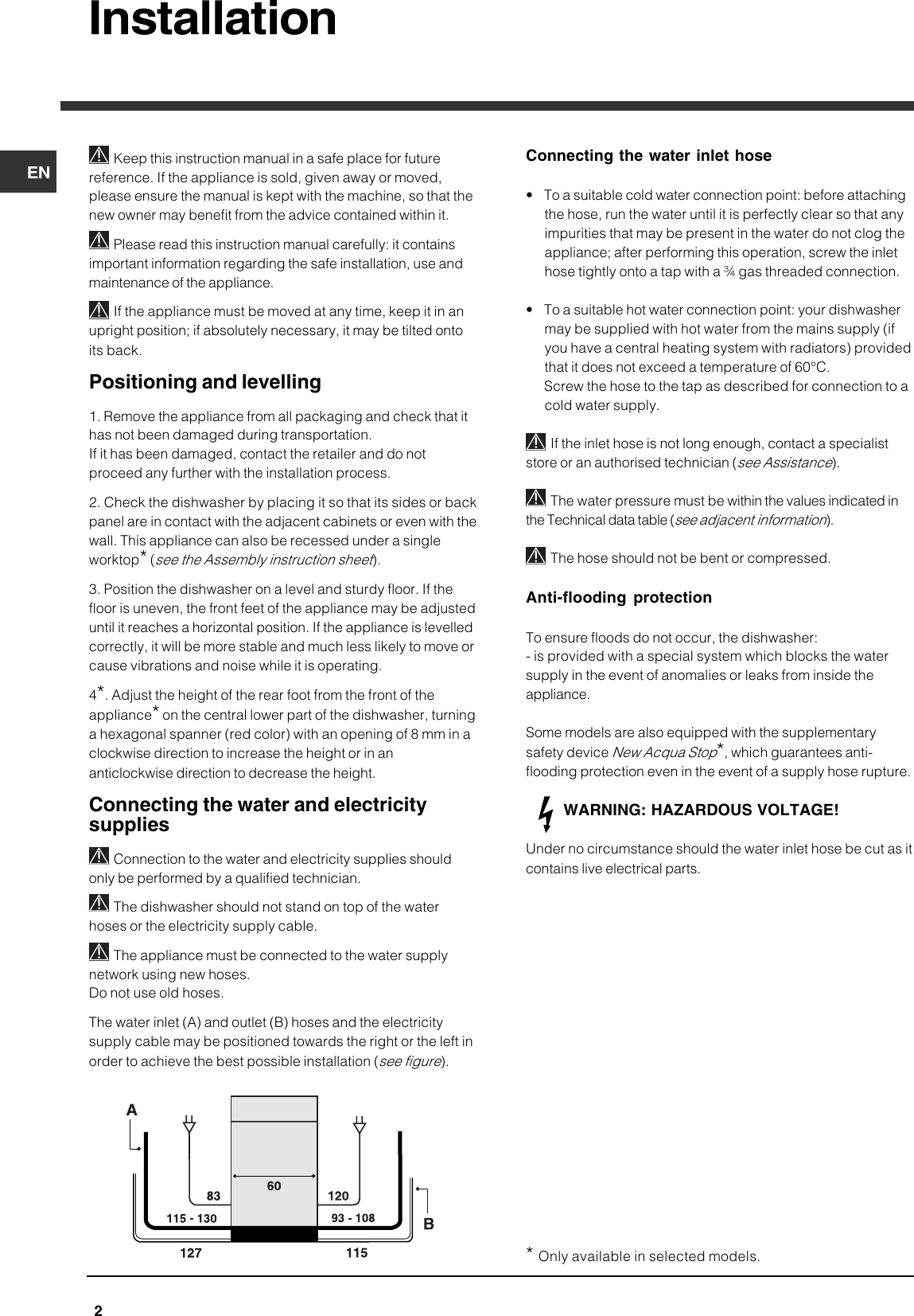 Page 2 of 12 - Indesit Indesit-Idf125-Installation-Manual- 071957_UK.p65  Indesit-idf125-installation-manual