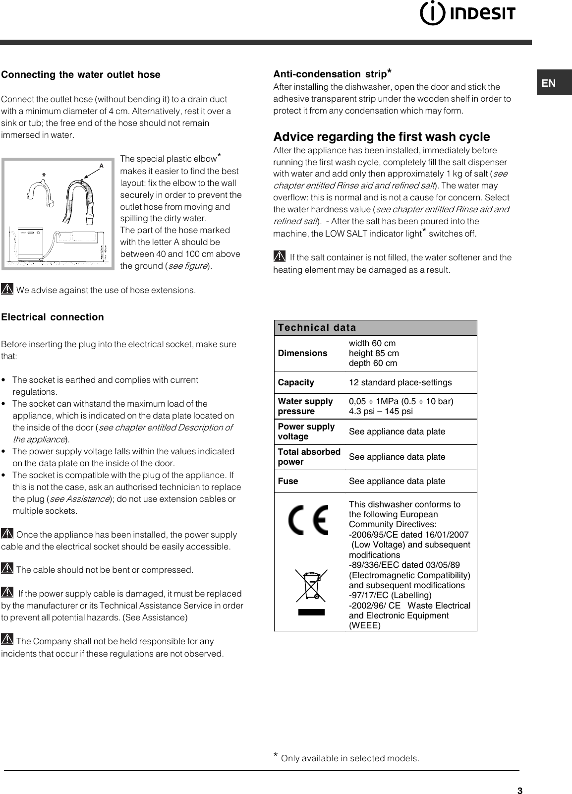Page 3 of 12 - Indesit Indesit-Idf125-Installation-Manual- 071957_UK.p65  Indesit-idf125-installation-manual