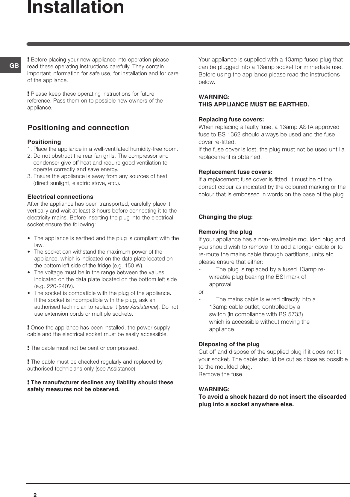 Page 2 of 8 - Indesit Indesit-In-C-325-Ai-Uk-Operating-Instructions- Tr8172gb_Doppia-Porta-180504  Indesit-in-c-325-ai-uk-operating-instructions