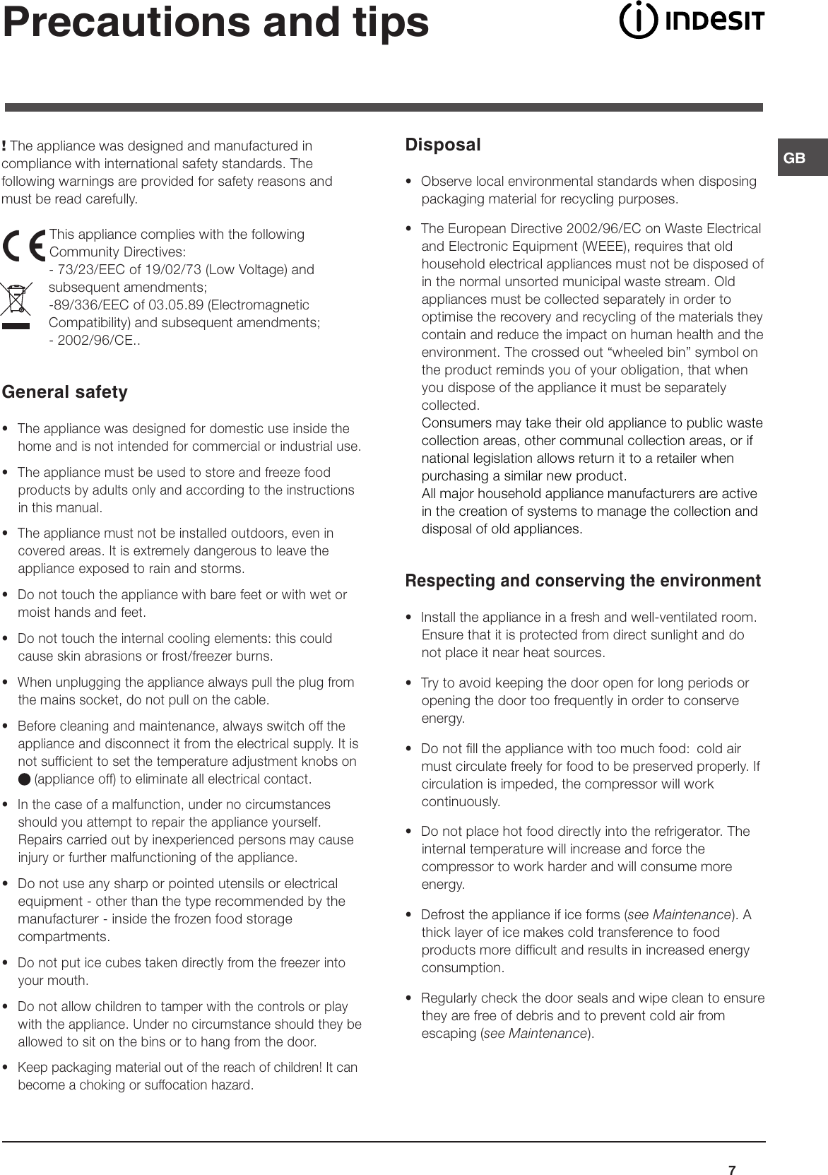 Page 7 of 8 - Indesit Indesit-In-C-325-Ai-Uk-Operating-Instructions- Tr8172gb_Doppia-Porta-180504  Indesit-in-c-325-ai-uk-operating-instructions