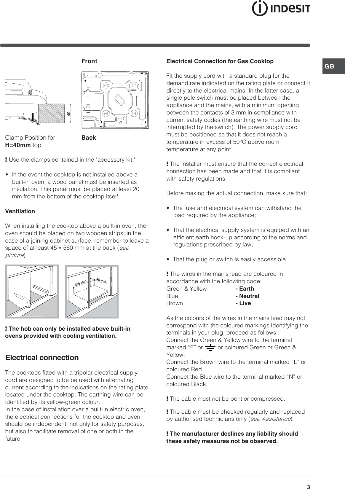 Page 3 of 12 - Indesit Indesit-Pi-640-A-Gb-Users-Manual- 045863gb.p65  Indesit-pi-640-a-gb-users-manual