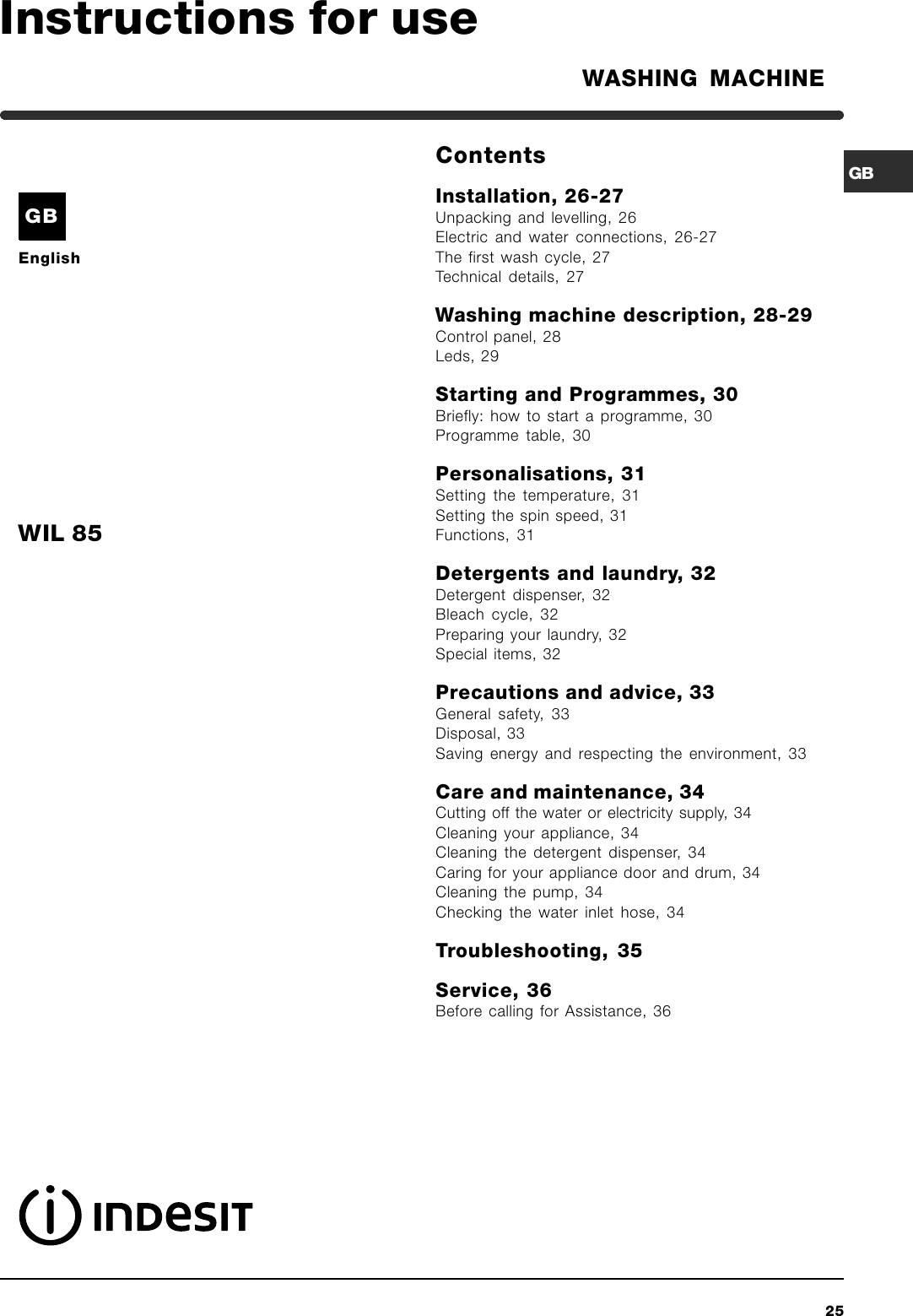 Page 1 of 12 - Indesit Indesit-Wil-85-Users-Manual- ManualsLib - Makes It Easy To Find Manuals Online!  Indesit-wil-85-users-manual