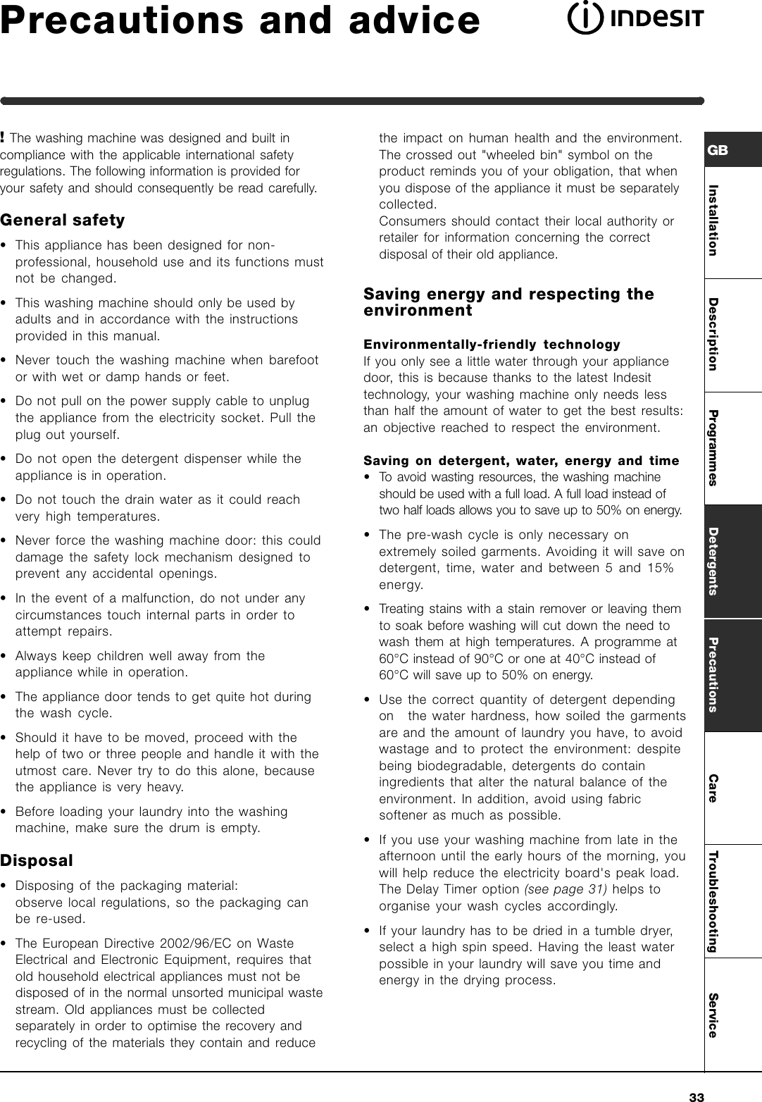 Page 9 of 12 - Indesit Indesit-Wil-85-Users-Manual- ManualsLib - Makes It Easy To Find Manuals Online!  Indesit-wil-85-users-manual