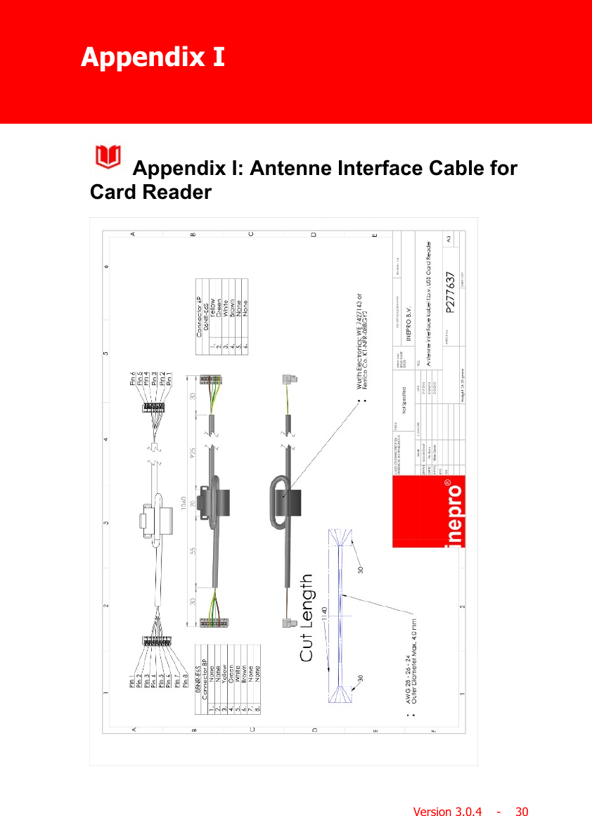 Appendix IVersion 3.0.4    -    30 Appendix I: Antenne Interface Cable forCard Reader