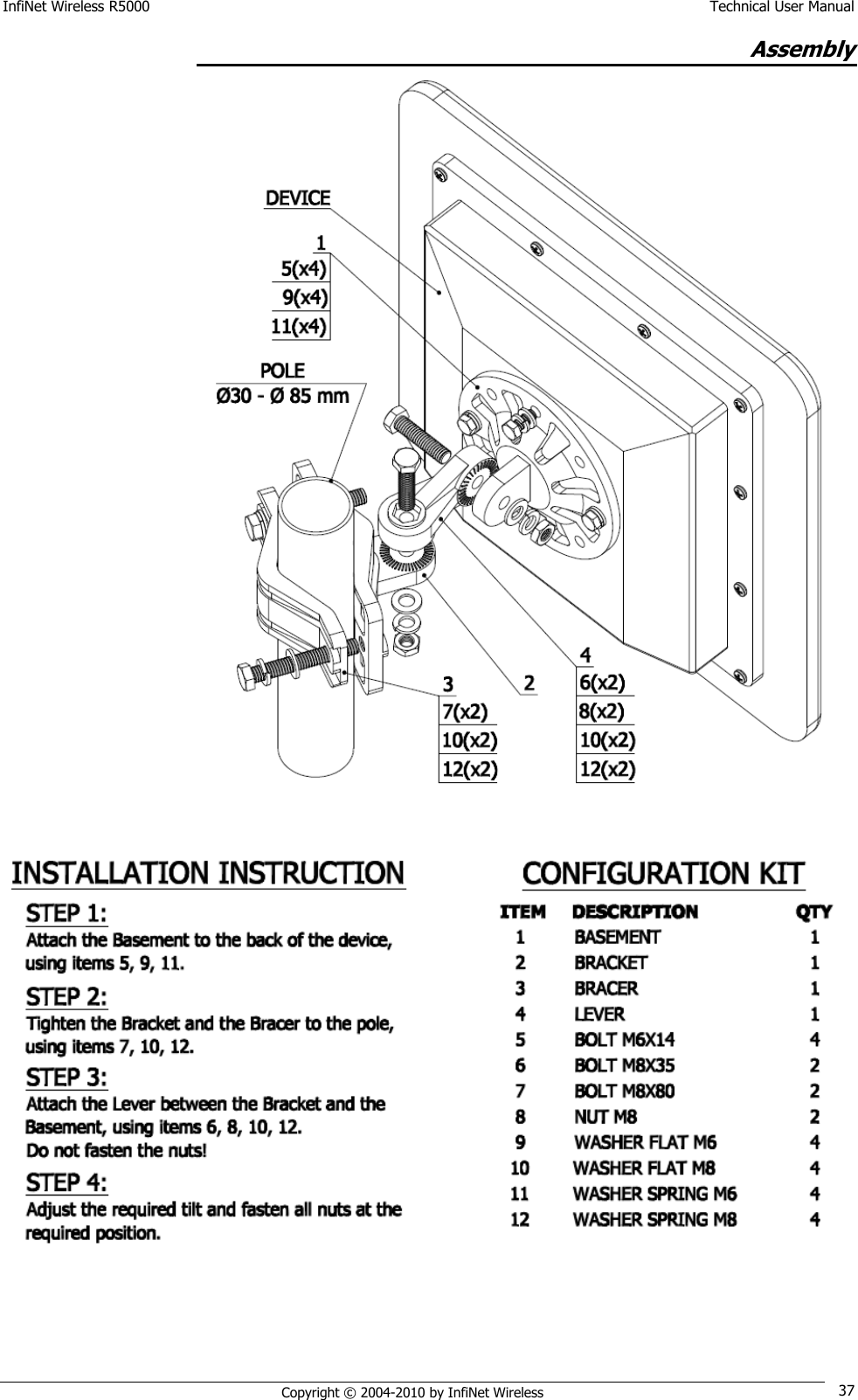 InfiNet Wireless R5000    Technical User Manual   Copyright © 2004-2010 by InfiNet Wireless 37 Assembly    