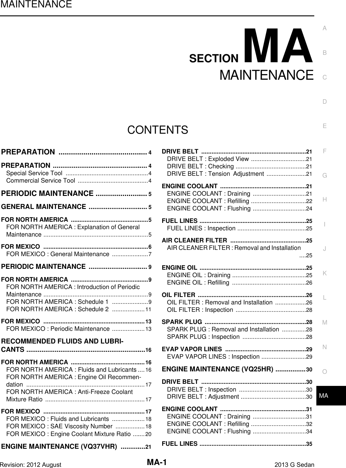Infiniti 2013 G37 Maintenance Manual