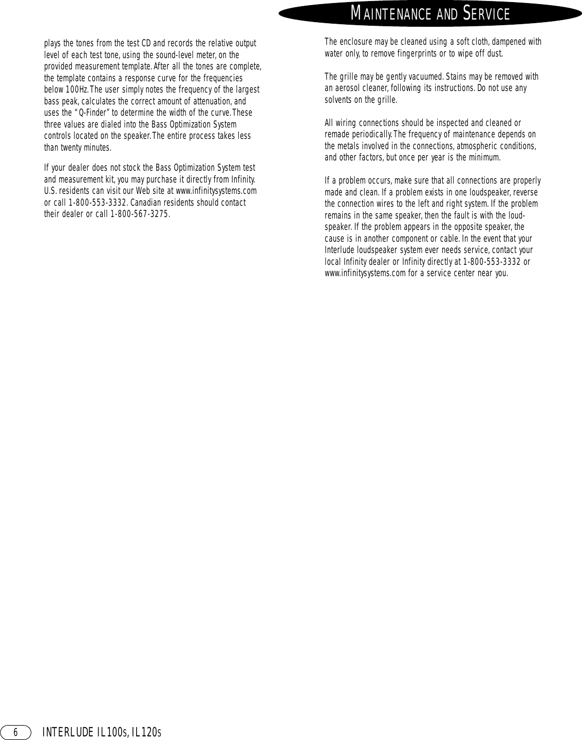 Page 10 of 12 - Infinity Infinity-Il100S-Users-Manual- IL100s, 120s OM  Infinity-il100s-users-manual