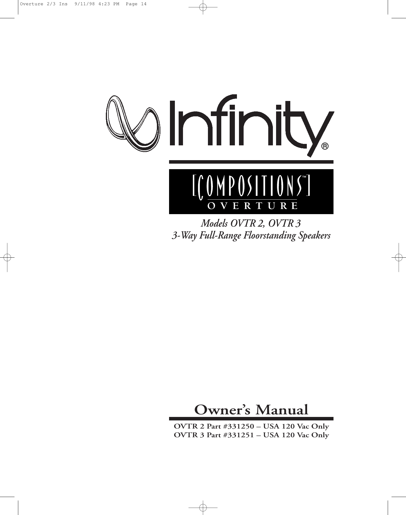 Infinity Ovtr 2 Users Manual Overture 2/3 Ins