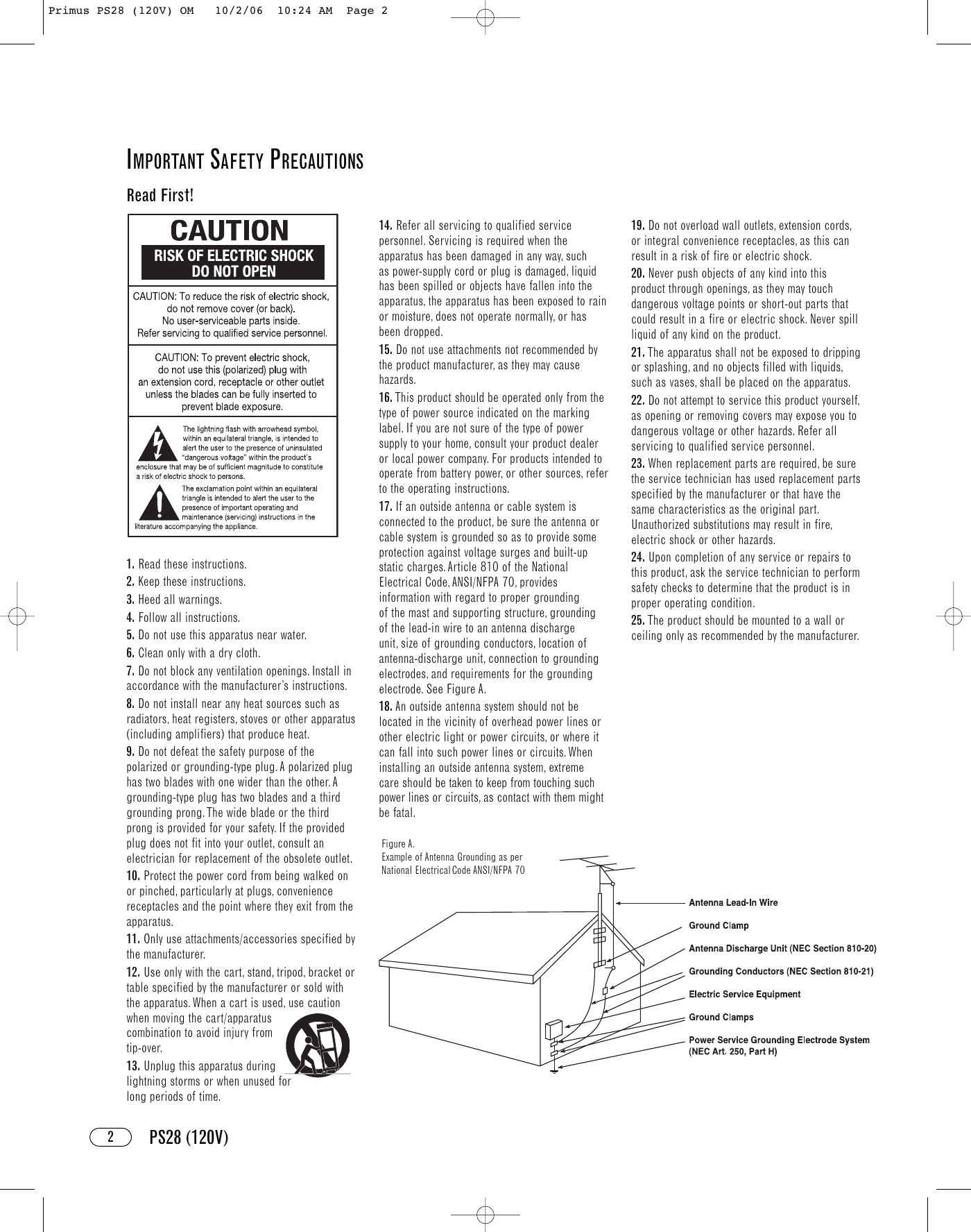 Page 2 of 8 - Infinity Infinity-Ps28-Users-Manual- Primus PS28 (120V) OM  Infinity-ps28-users-manual