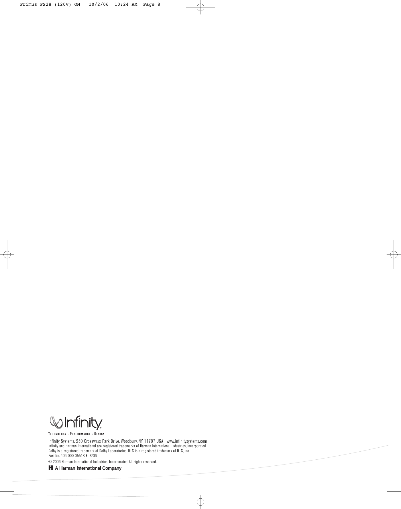 Page 8 of 8 - Infinity Infinity-Ps28-Users-Manual- Primus PS28 (120V) OM  Infinity-ps28-users-manual