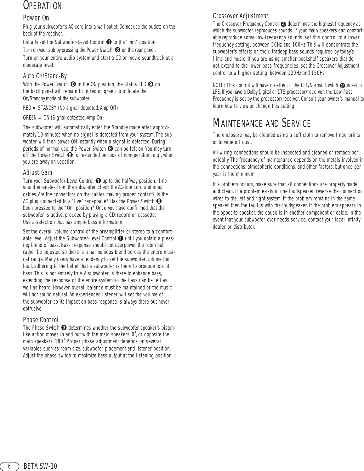Page 6 of 8 - Infinity Infinity-Sw-10-Users-Manual- Beta SW-10 / ANGLAIS Corrig. (Page 3) Infinity-sw-10-users-manual