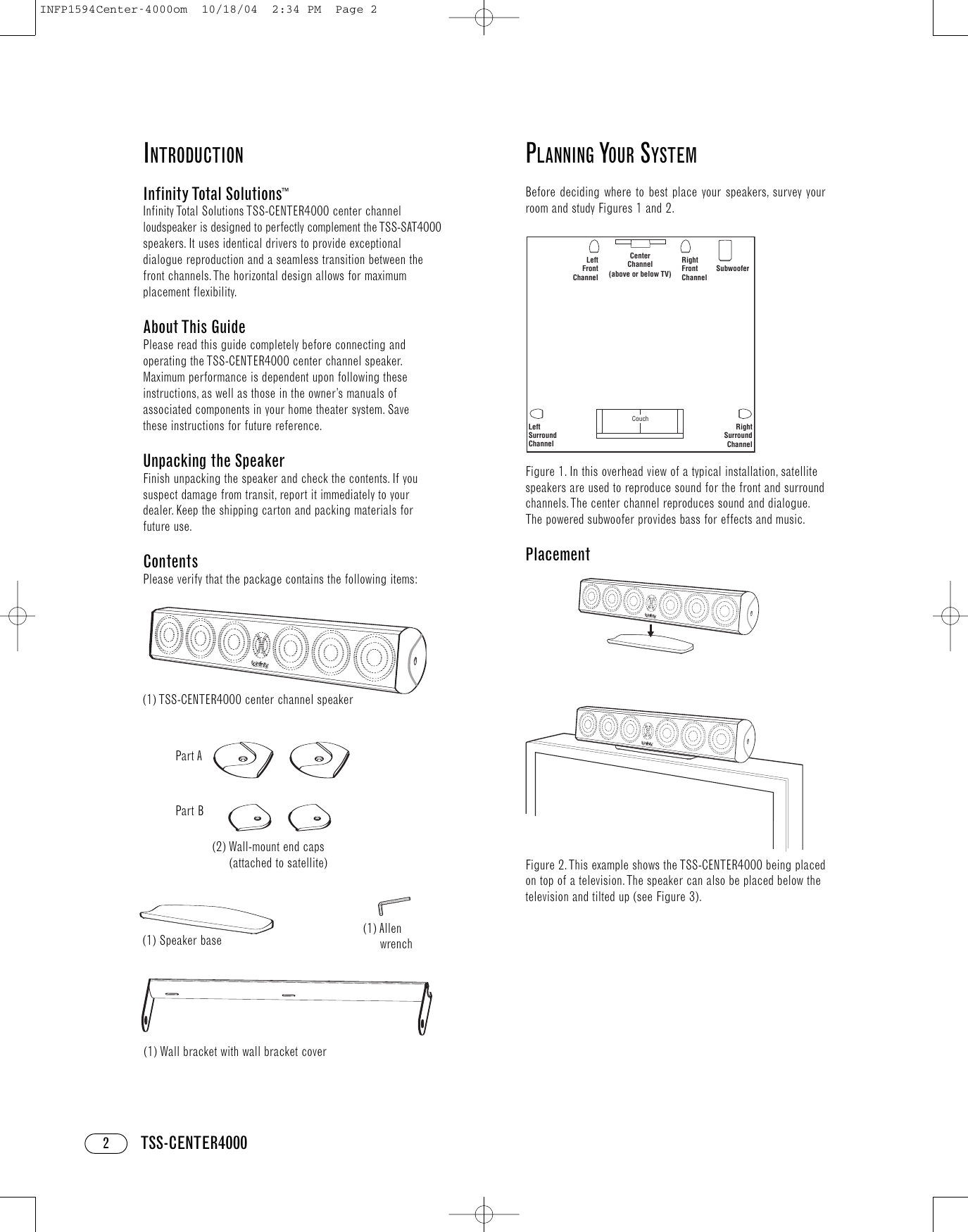 Page 2 of 8 - Infinity Infinity-Tss-Center4000-Users-Manual- Center-4000 OM  Infinity-tss-center4000-users-manual