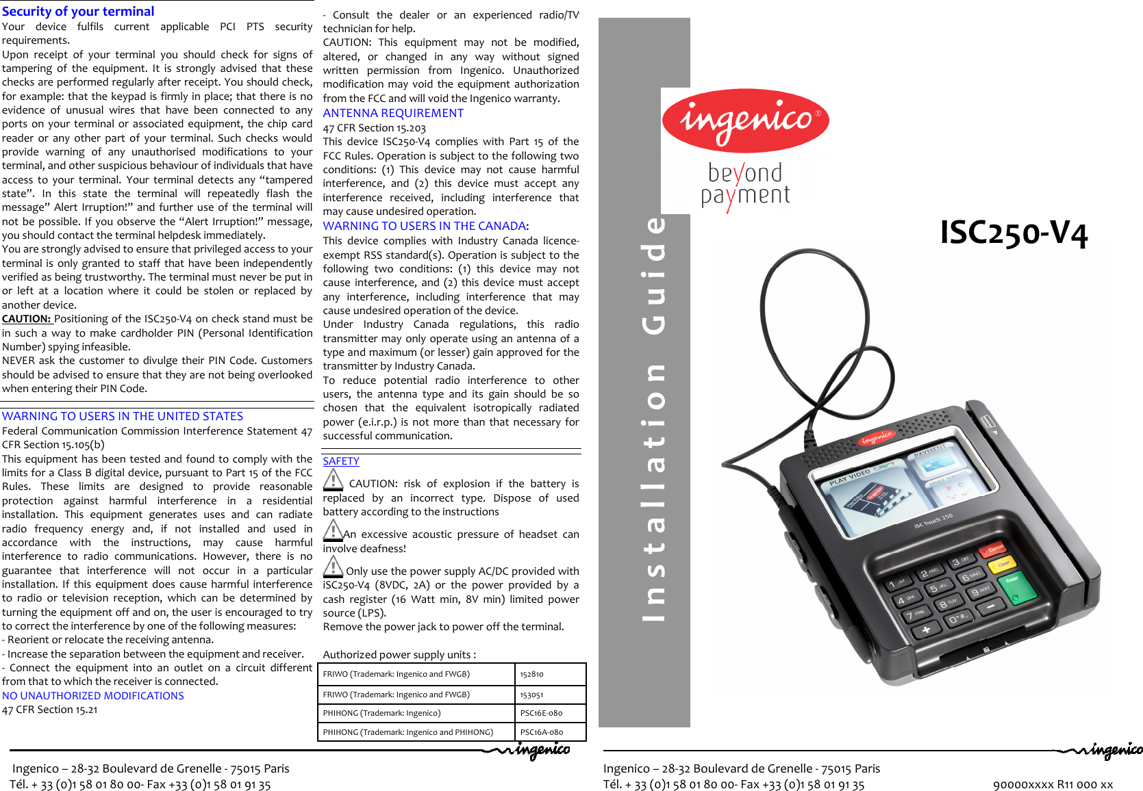 Ingenico ISC250V4CL Contactless RFID payment terminal User