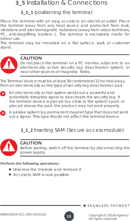 Page 12 of Ingenico LANE3000CL Standalone Payment terminal User Manual 900033034  R11 000 02 indd