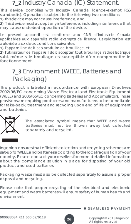 Page 26 of Ingenico LANE3000CL Standalone Payment terminal User Manual 900033034  R11 000 02 indd