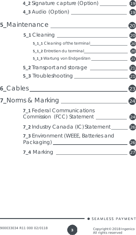 Page 3 of Ingenico LANE3000CL Standalone Payment terminal User Manual 900033034  R11 000 02 indd