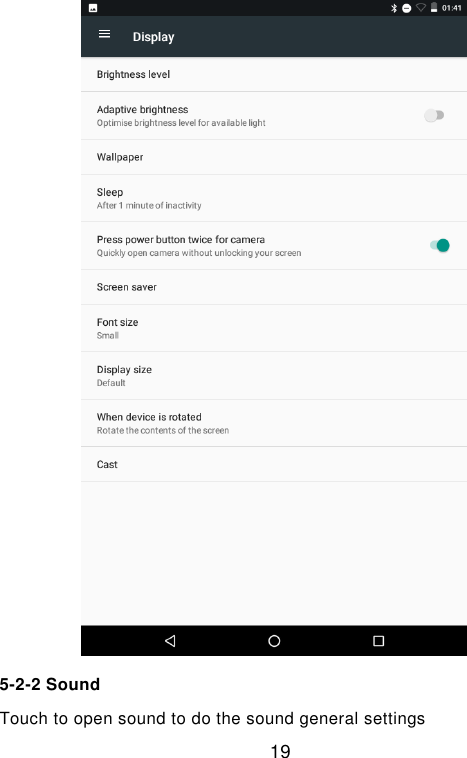  19  5-2-2 Sound Touch to open sound to do the sound general settings   