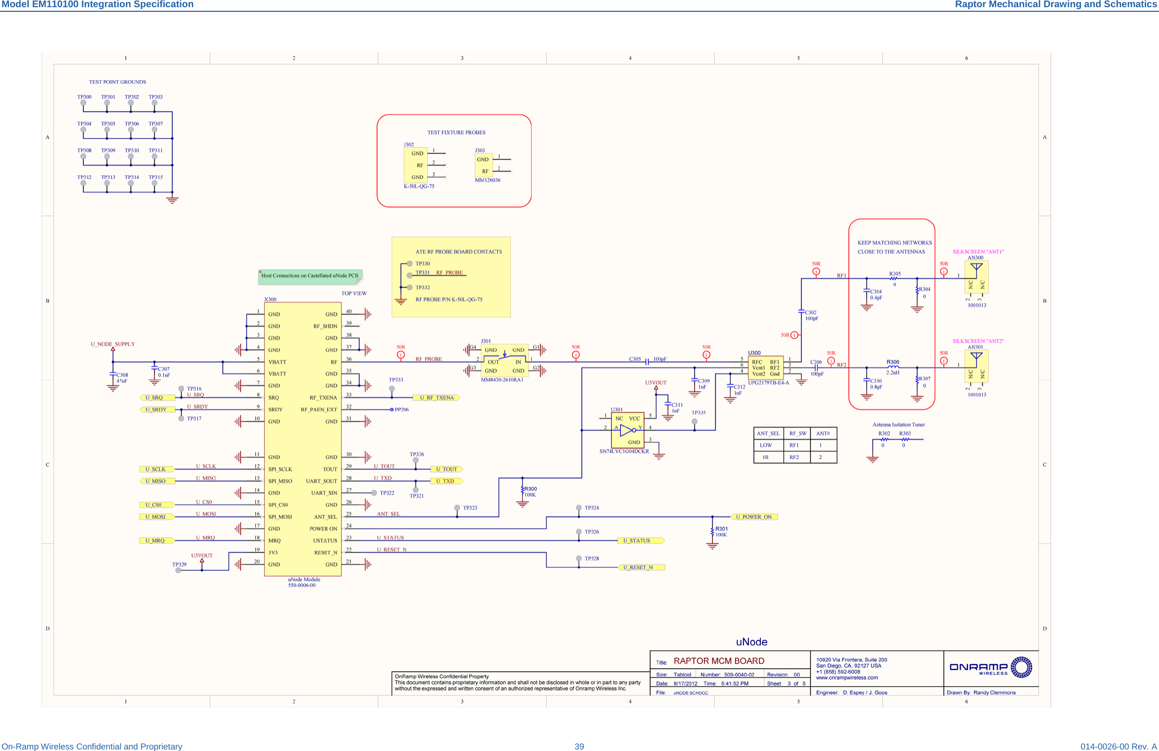 Model EM110100 Integration Specification Raptor Mechanical Drawing and Schematics On-Ramp Wireless Confidential and Proprietary 39 014-0026-00 Rev. A   