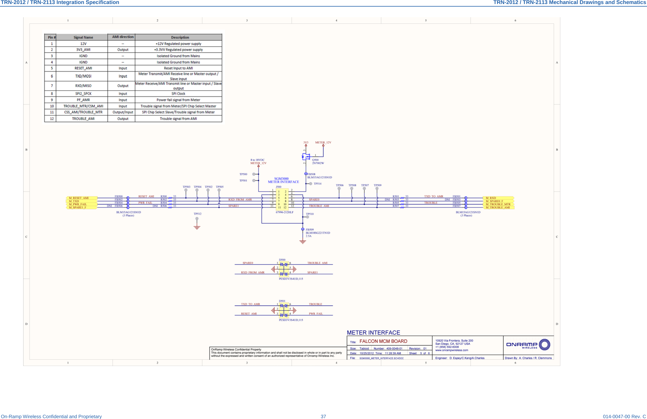 TRN-2012 / TRN-2113 Integration Specification TRN-2012 / TRN-2113 Mechanical Drawings and Schematics On-Ramp Wireless Confidential and Proprietary 37 014-0047-00 Rev. C    