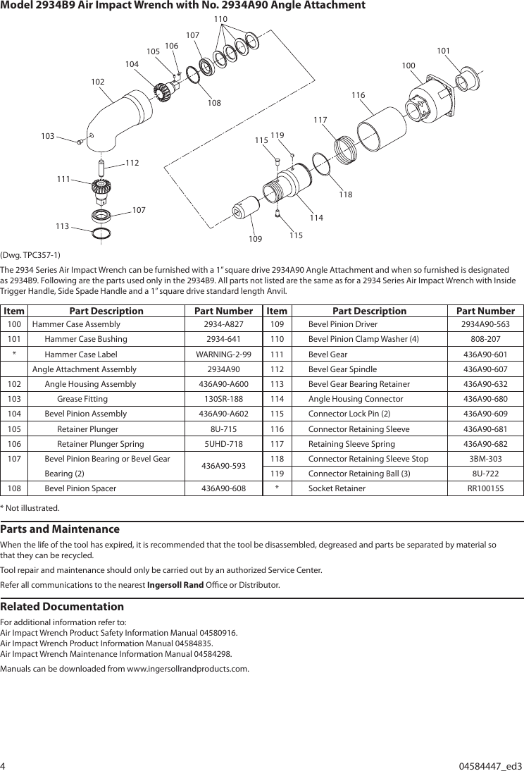 Page 4 of 8 - Ingersoll-Rand Ingersoll-Rand-2934-Users-Manual- Parts Information Manual, Air Impact Wrench, 2934 And 2940 Series (D Handle)  Ingersoll-rand-2934-users-manual