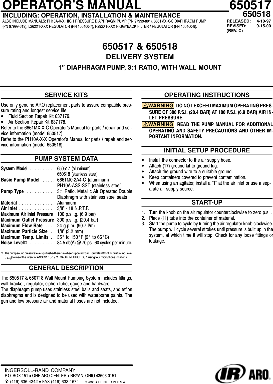 Ingersoll Rand 650517 Users Manual