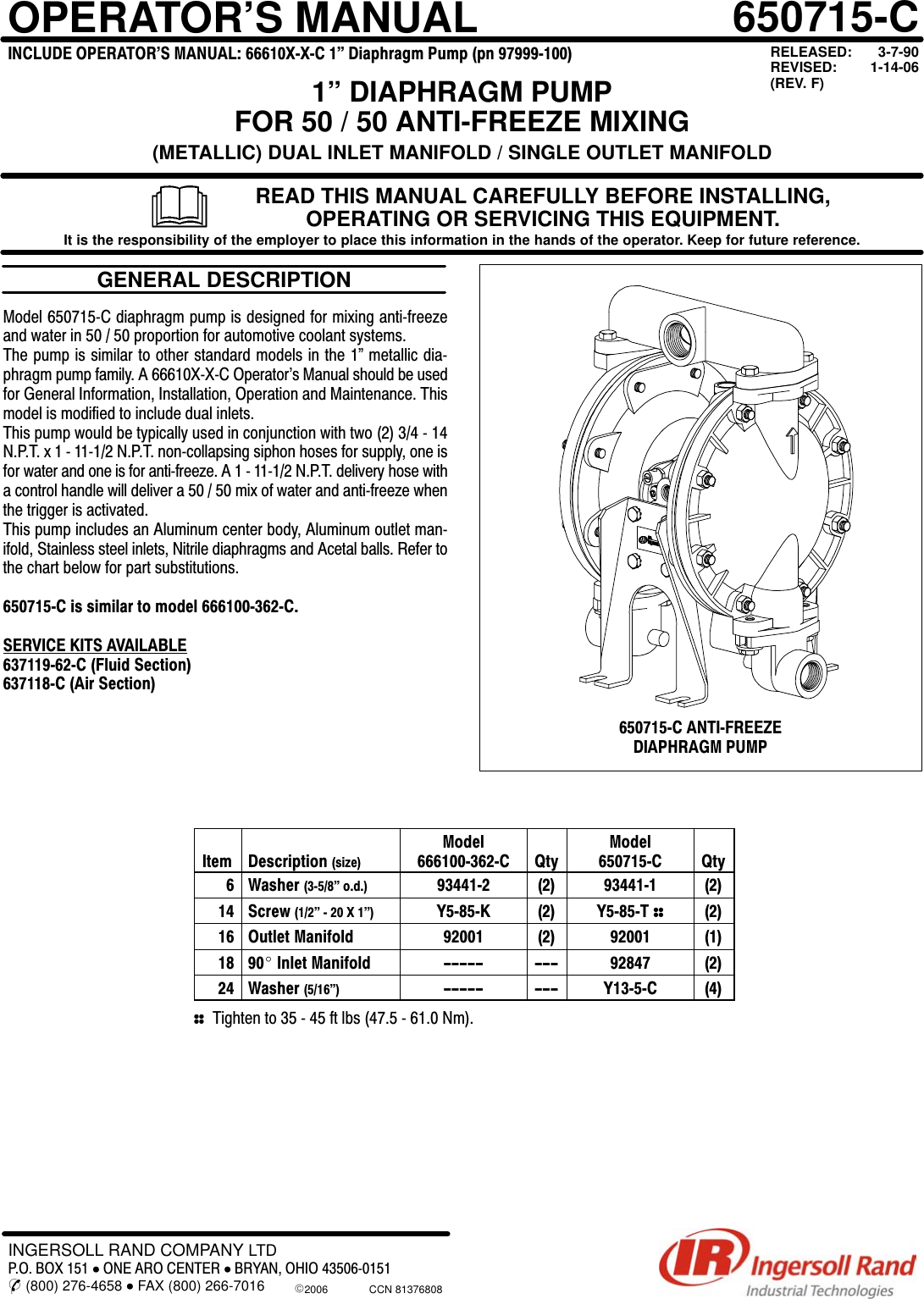 Ingersoll Rand 650715 C Users Manual 650715.C(f)