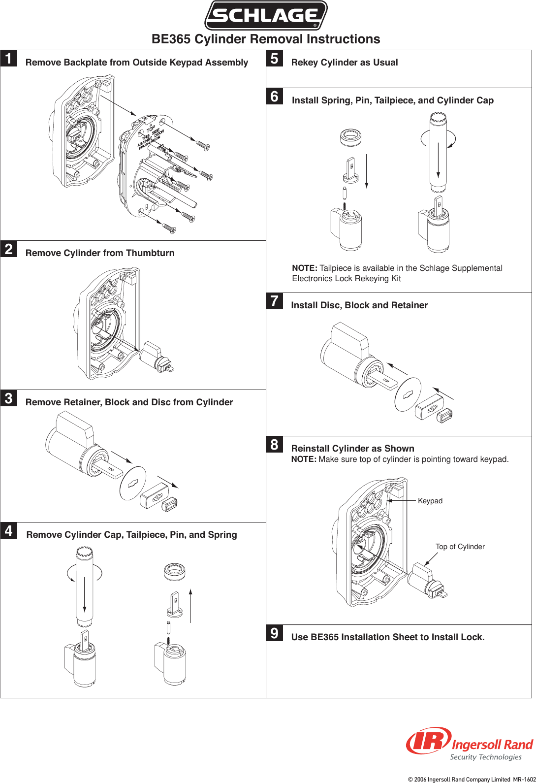 Page 2 of 2 - Ingersoll-Rand Ingersoll-Rand-Be365-Users-Manual- RES.Elec.Deadbolt.rekey  Ingersoll-rand-be365-users-manual