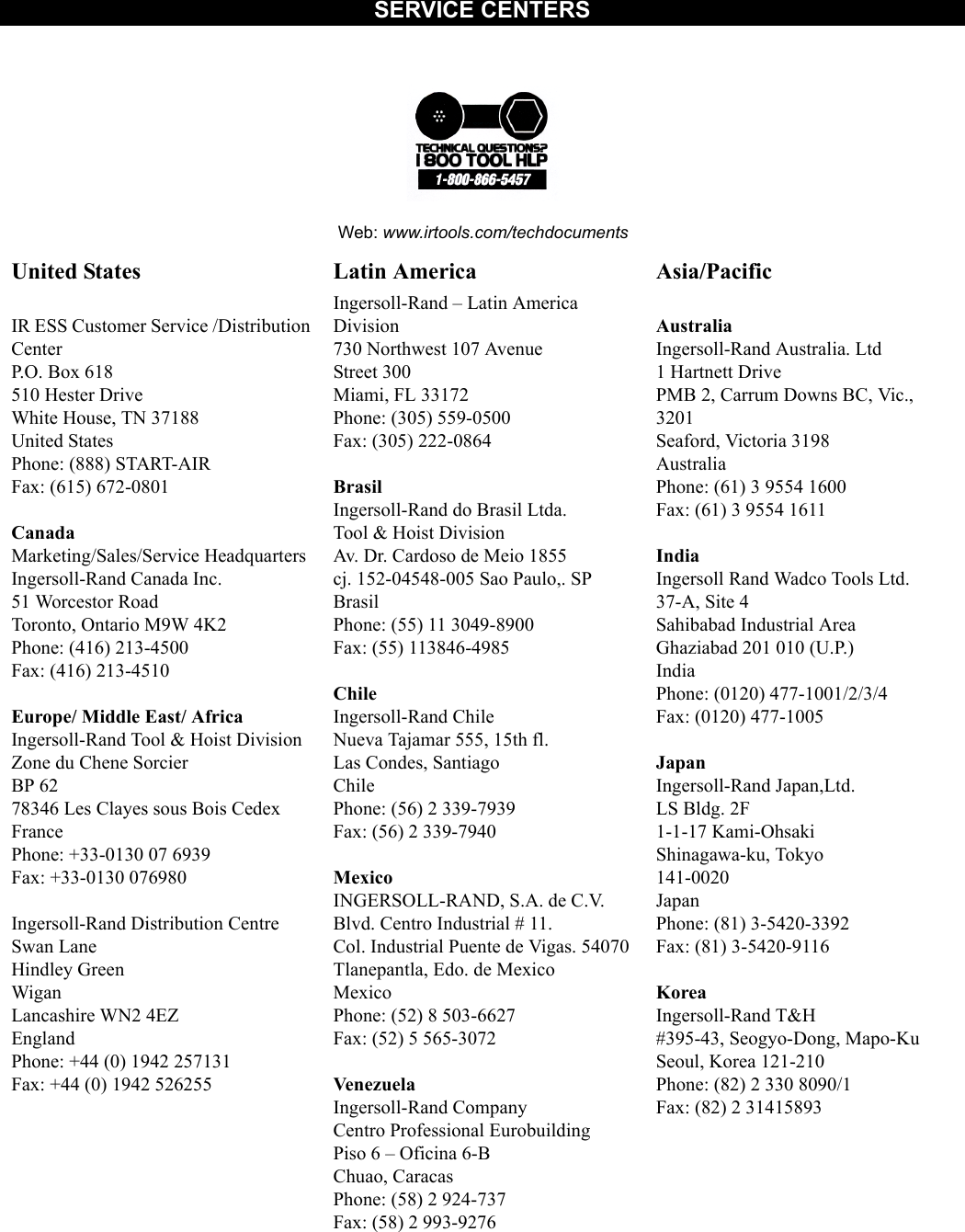 Page 8 of 8 - Ingersoll-Rand Ingersoll-Rand-Srv125F-Users-Manual- Operation And Maintenance Manual  Ingersoll-rand-srv125f-users-manual