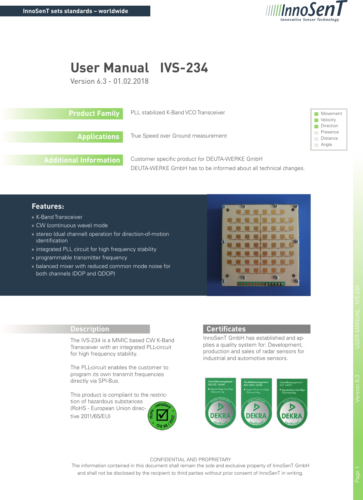 Page 1 of InnoSenT IVS-234 Radar Sensor 24 GHz User Manual 180201  IVS 234 indd