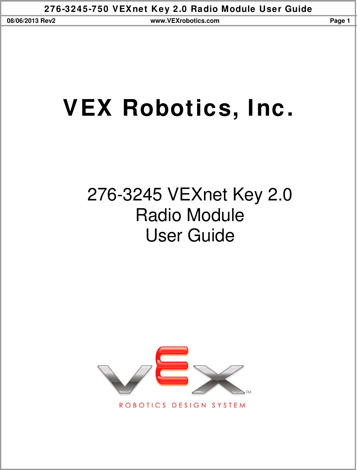 Page 1 of Innovation First RAD03B VEXNET KEY 2.0 User Manual 