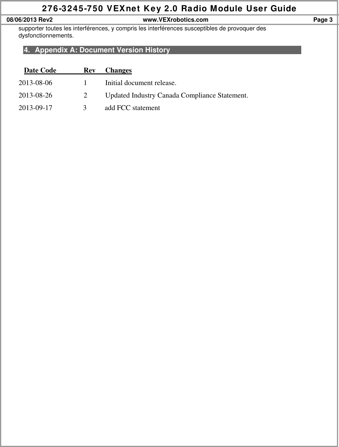 Page 3 of Innovation First RAD03B VEXNET KEY 2.0 User Manual 