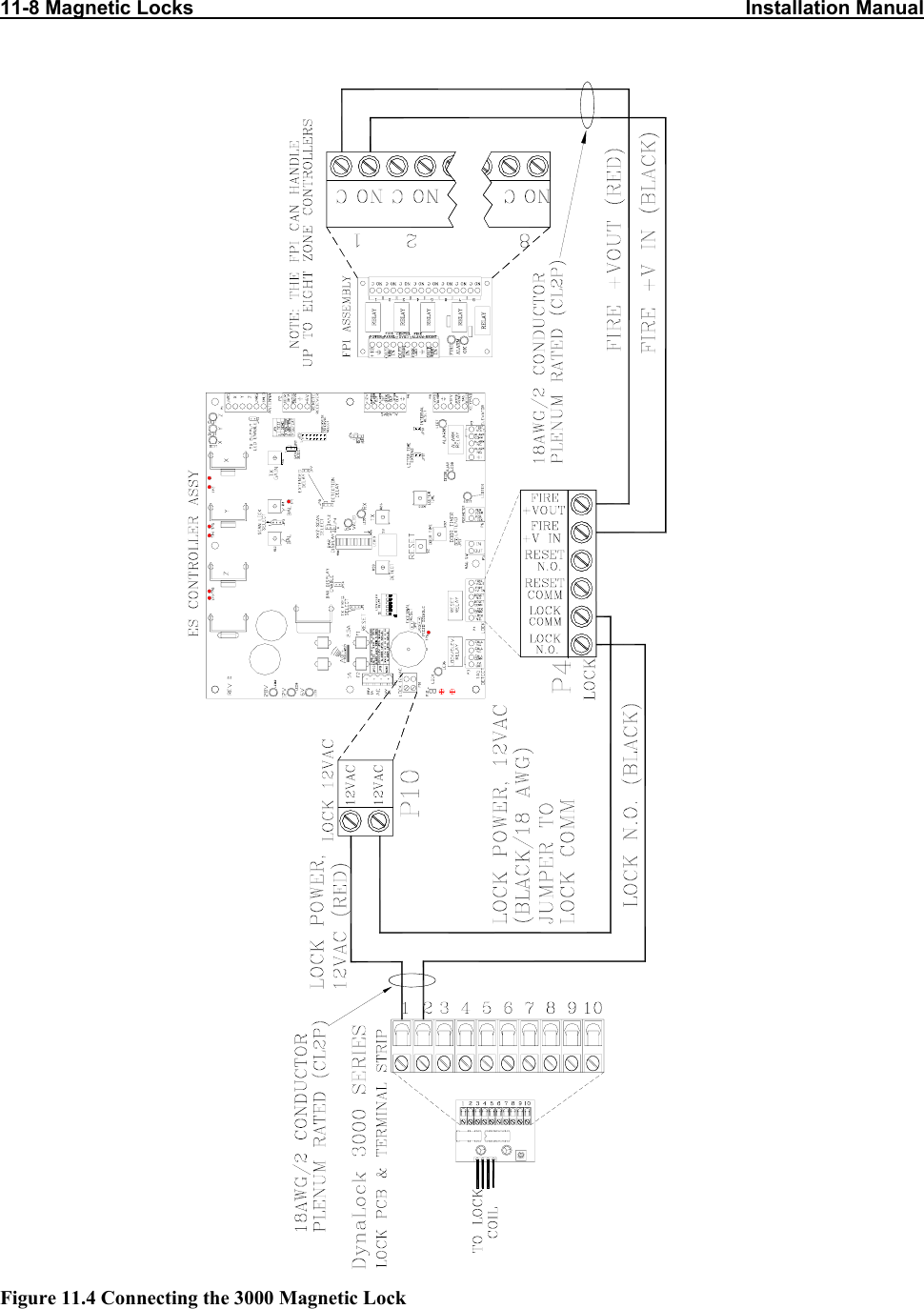 11-8 Magnetic Locks                                                                                                    Installation Manual                                                                               Figure 11.4 Connecting the 3000 Magnetic Lock 