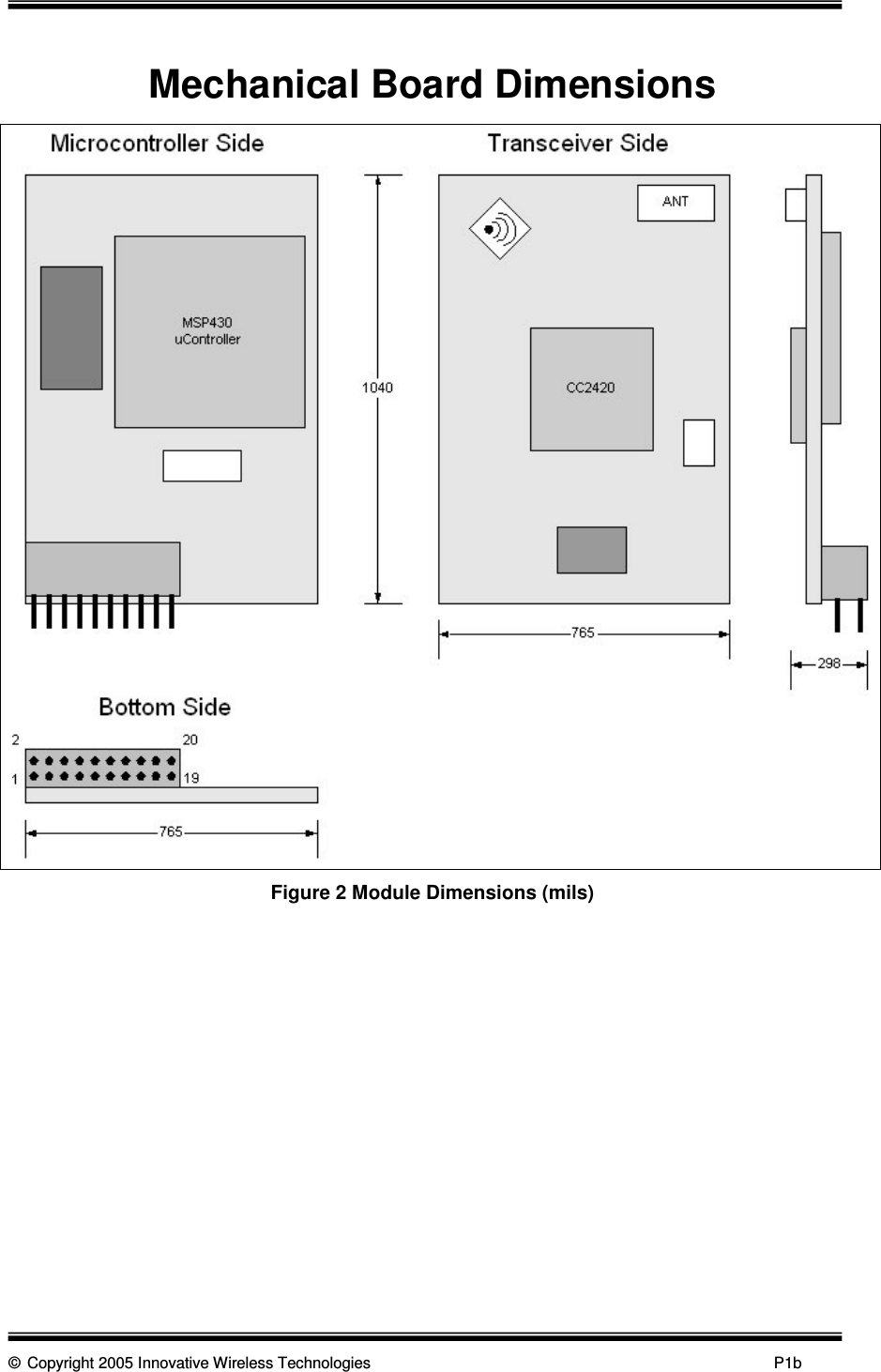      © Copyright 2005 Innovative Wireless Technologies            P1b   Mechanical Board Dimensions   Figure 2 Module Dimensions (mils)        