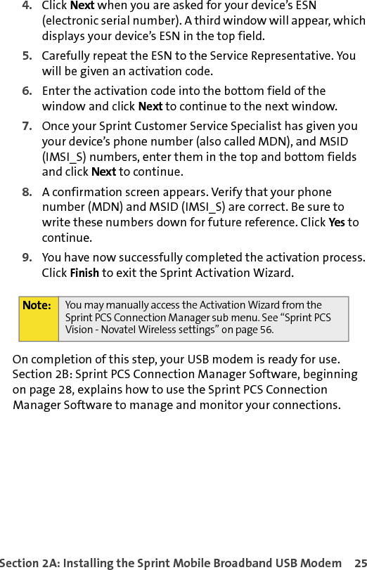 26   Section 2A: Installing the Sprint Mobile Broadband USB Modem