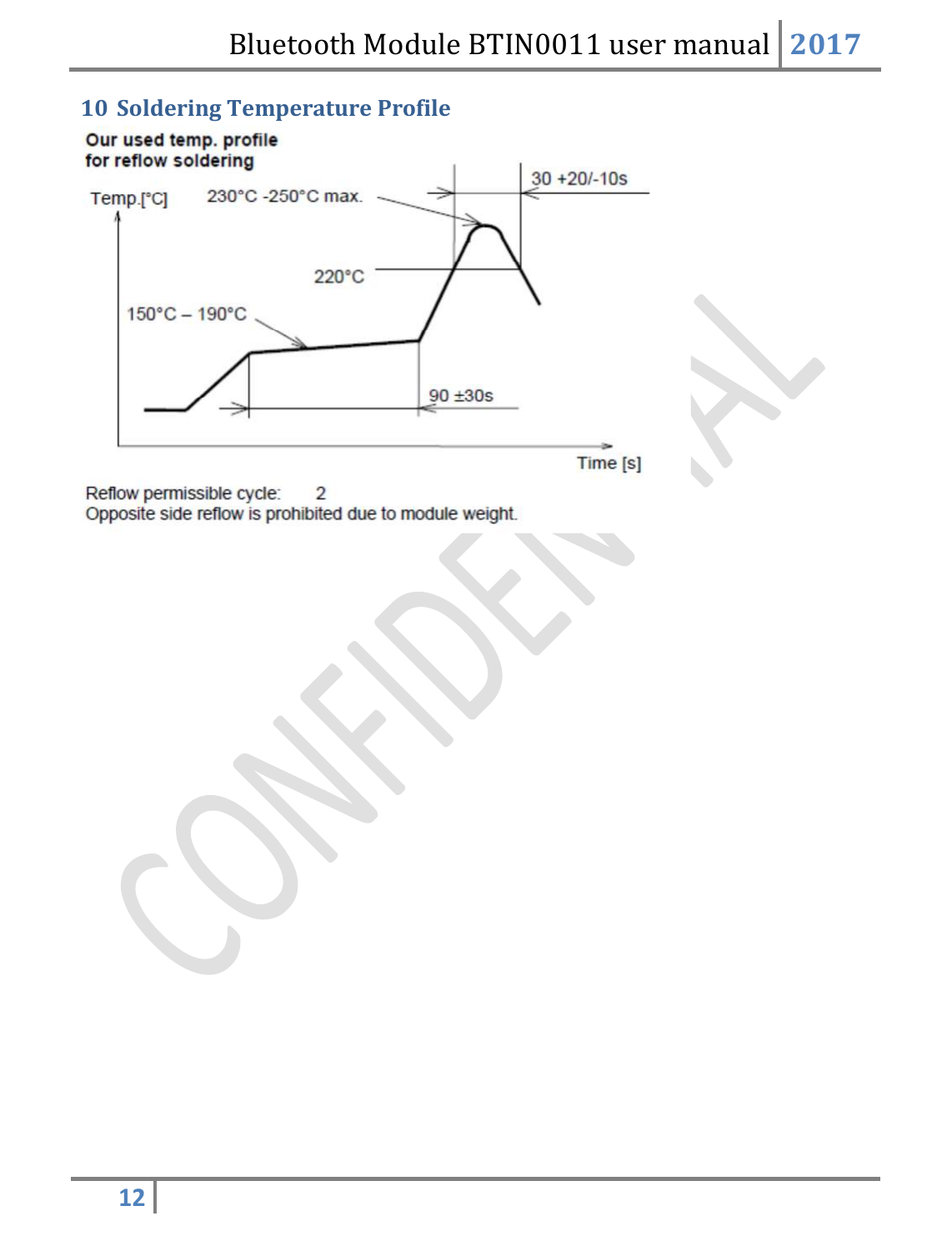 Bluetooth Module BTIN0011 user manual 2017  12   10 Soldering Temperature Profile       