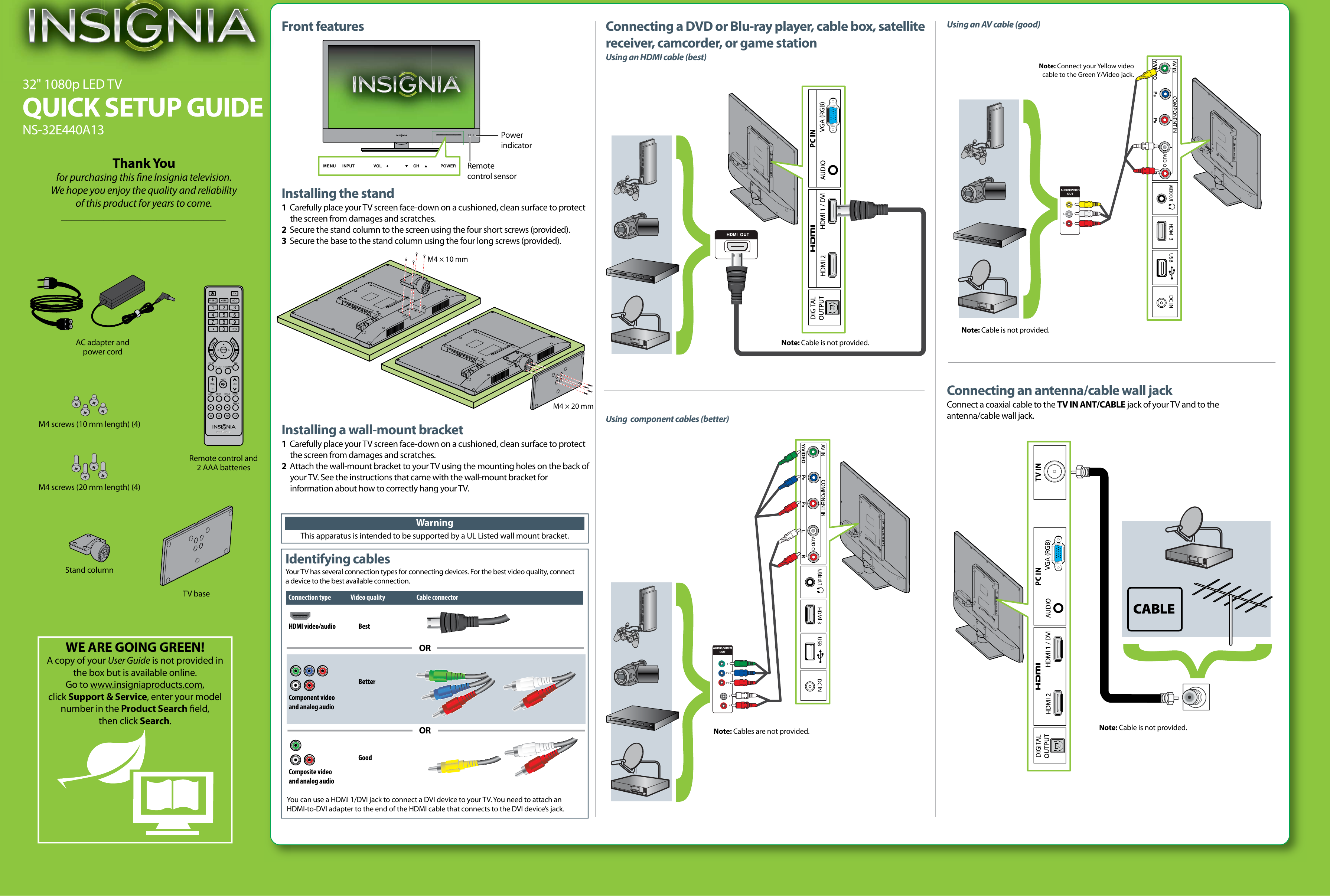 Page 1 of 2 - Insignia Insignia-Ns-32E440A13-Quick-Start-Guide NS-32E440A13_11-1335_QSG_V1