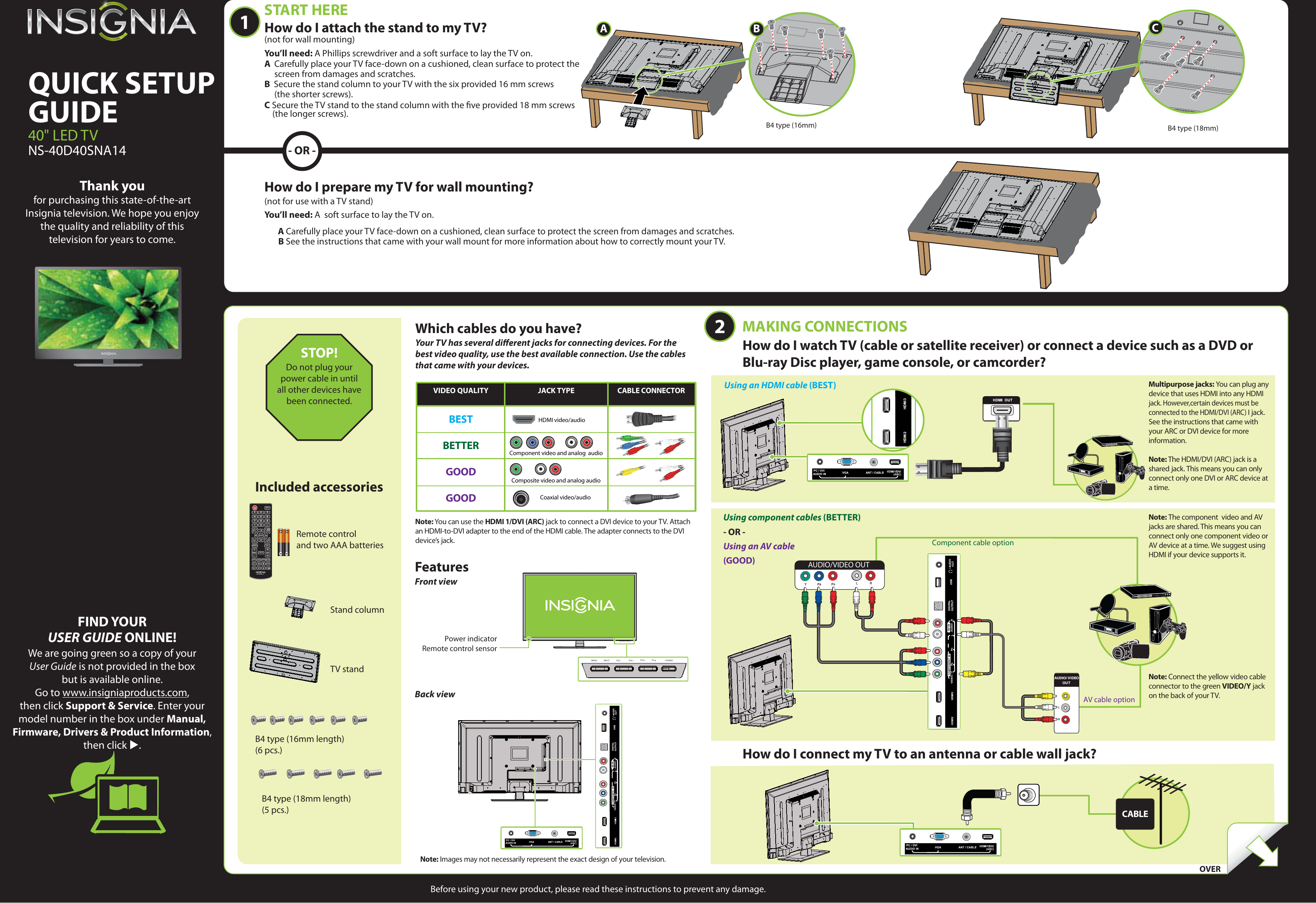 Page 1 of 2 - Insignia Insignia-Ns-40D40Sna14-Quick-Start-Guide NS-40D40SNA14_13-0420_QSG_V2_ENG__lr