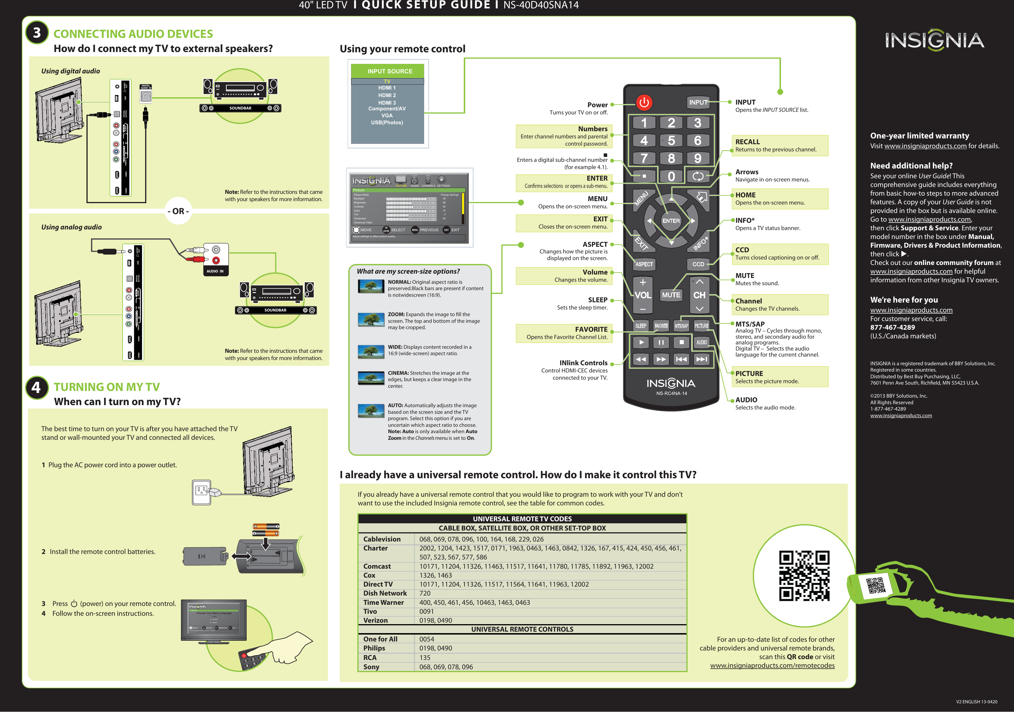 Page 2 of 2 - Insignia Insignia-Ns-40D40Sna14-Quick-Start-Guide NS-40D40SNA14_13-0420_QSG_V2_ENG__lr