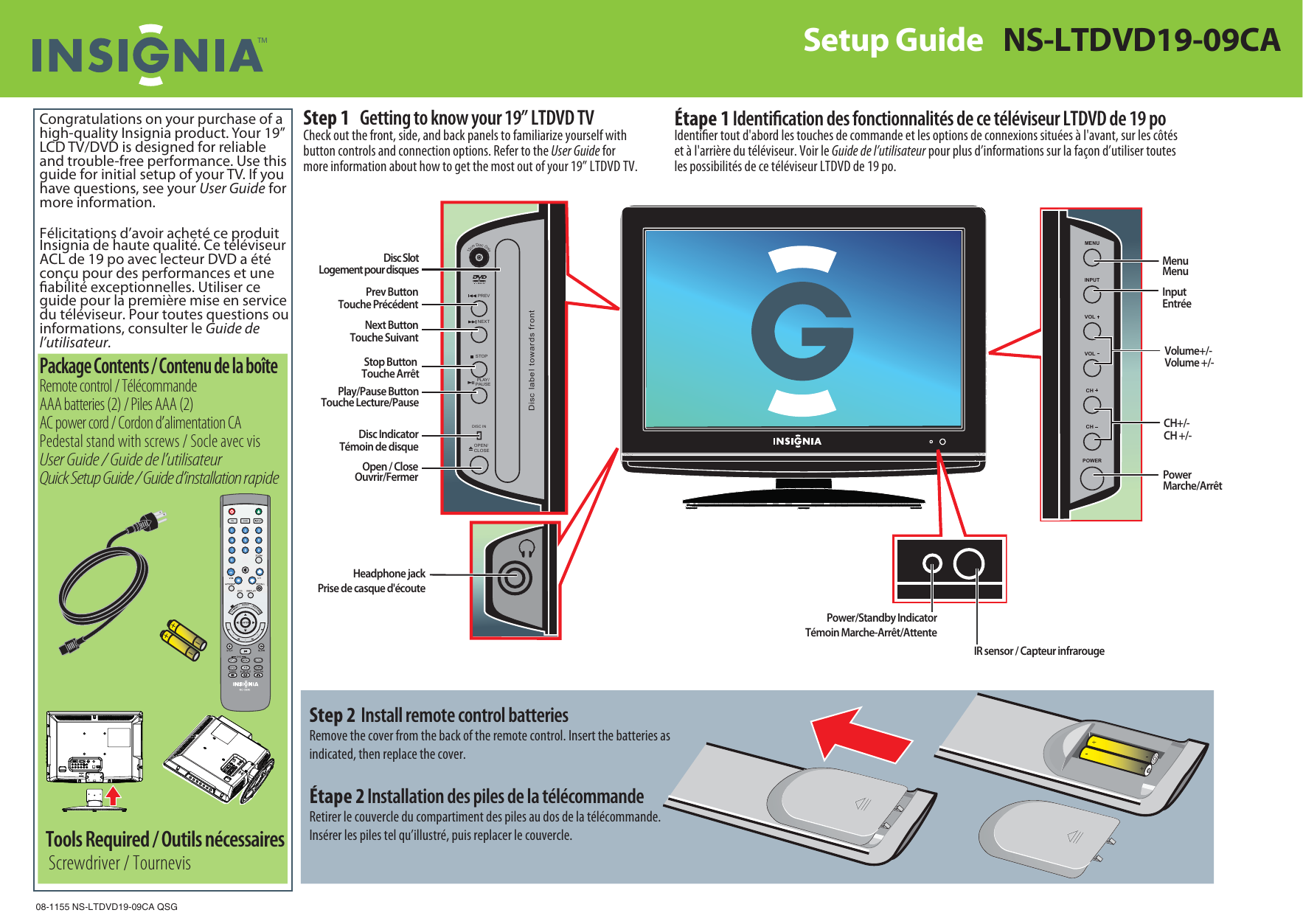 Page 1 of 2 - Insignia Insignia-Ns-Ltdvd19-09Ca-Users-Manual- 07-413 NS-LCD42 QSG  Insignia-ns-ltdvd19-09ca-users-manual