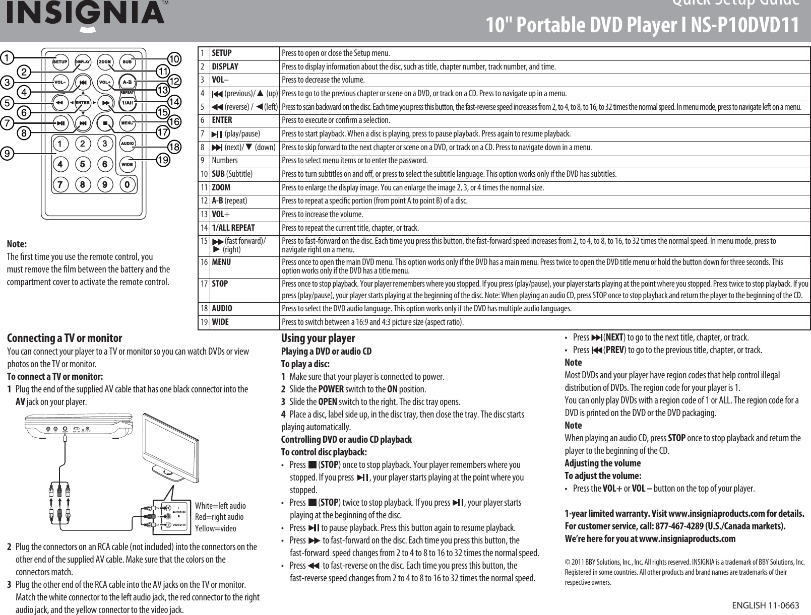 Page 2 of 2 - Insignia Insignia-Ns-P10Dvd11-Quick-Start-Guide NS-P10DVD11_11-0663_QSG_V2_EN_LR