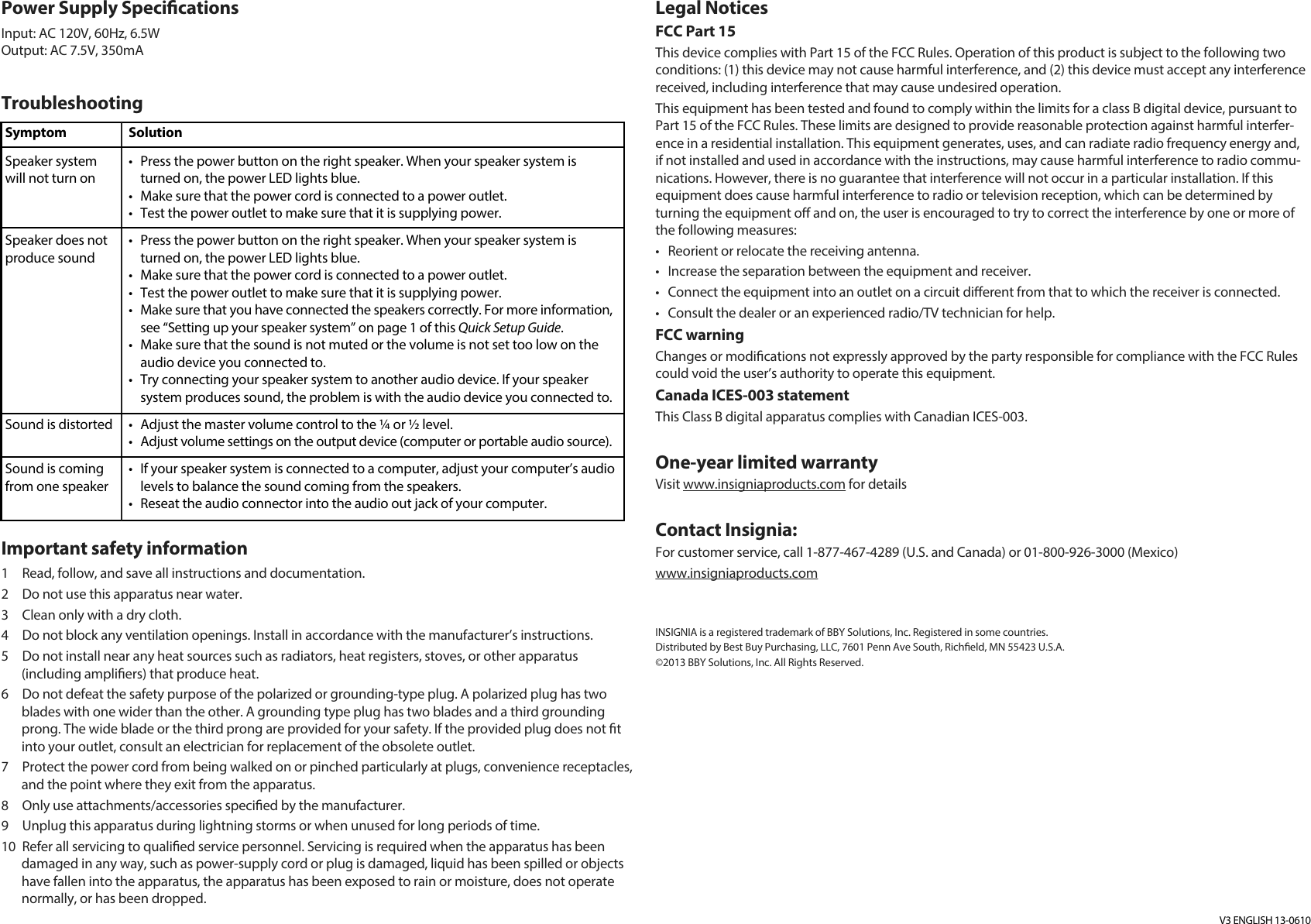 Page 2 of 2 - Insignia Insignia-Ns-Pcs20-Quick-Start-Guide NS-PCS20_13-0610_QSG_V3_EN