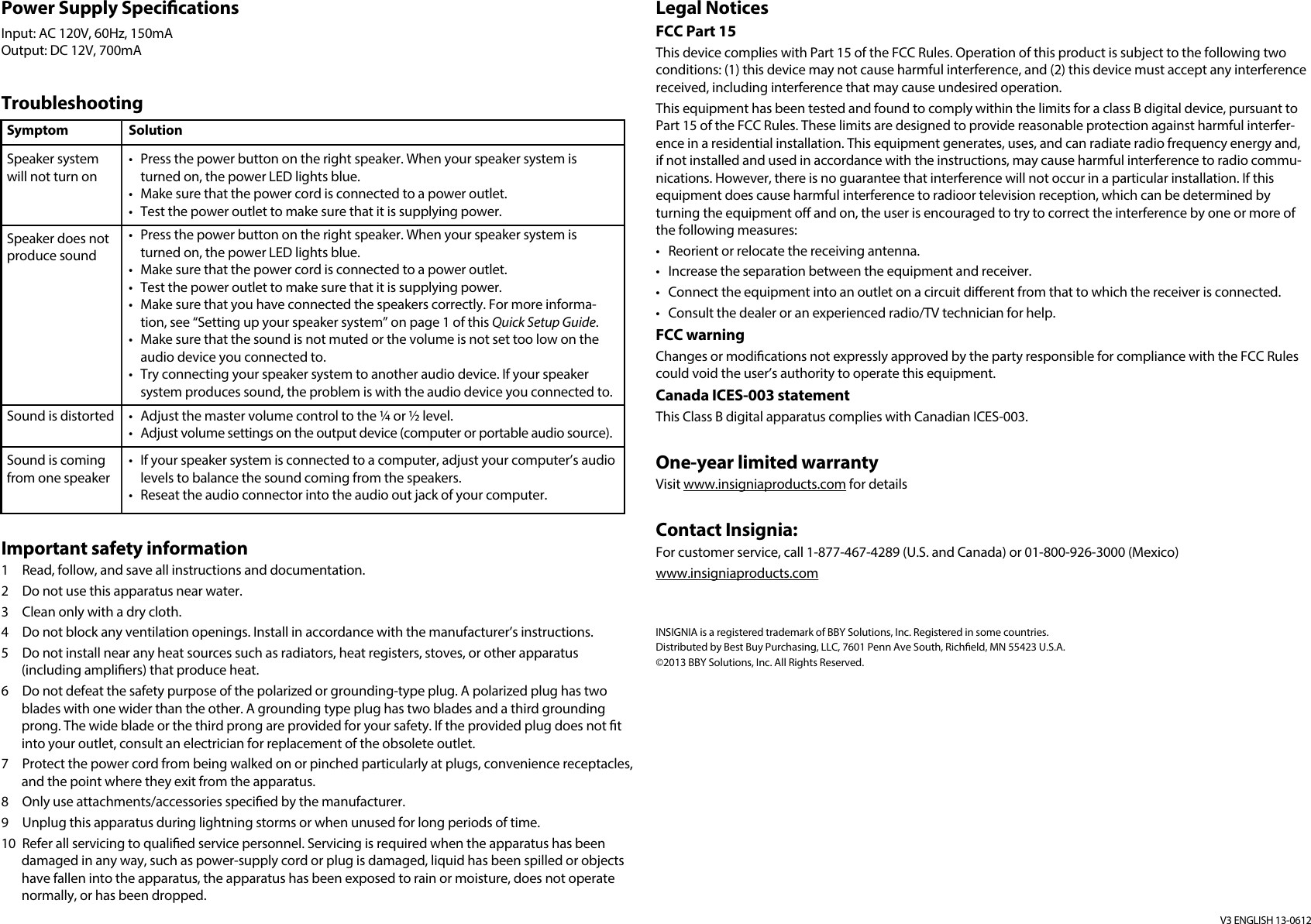 Page 2 of 2 - Insignia Insignia-Ns-Pcs40-Quick-Start-Guide NS-PCS40_13-0612_QSG_V3_EN