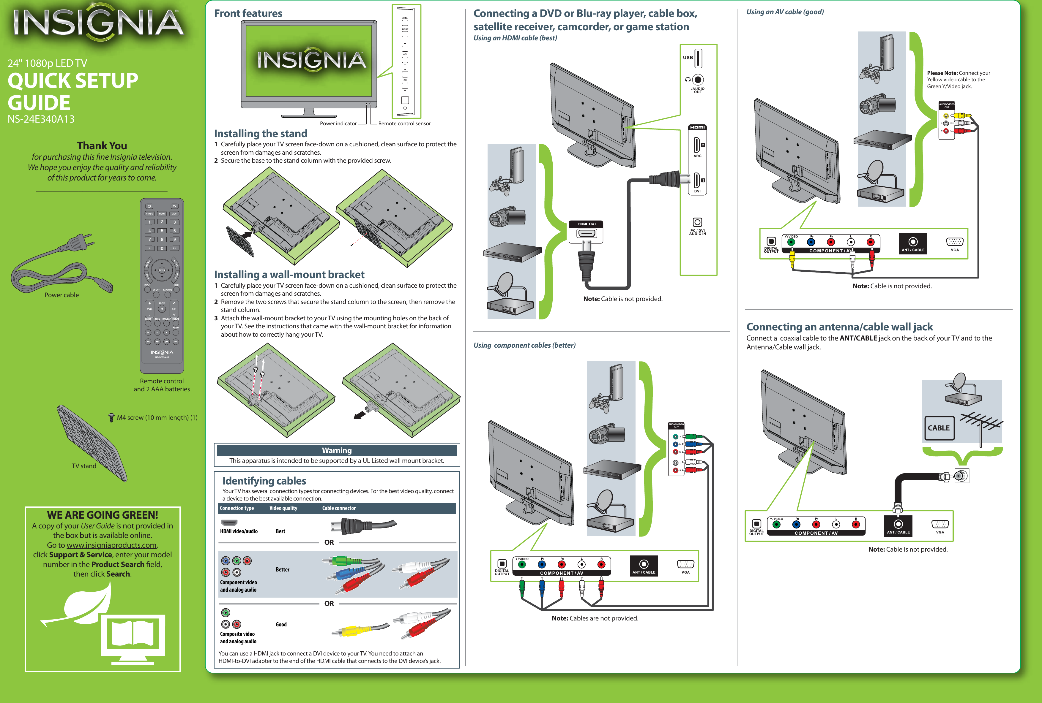 Page 1 of 2 - Insignia NS-24E340A13 NS-24E340A13_12-0346_QSG_V2_EN_LR User Manual To The 054402bb-aa80-4ec4-8502-d157926fcad3